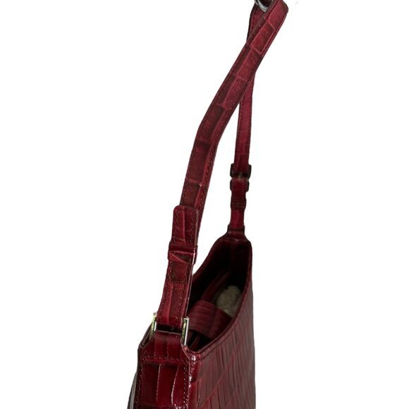 Charter Club Croc Embossed Faux Leather Shoulder Bag Dark Red Y2K‎ Hobo - Picture 6 of 16